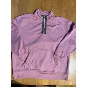 Nike Dri-Fit 1/4 Zip Pullover Kangaroo Pocket Pink Rose  Womens L Logo Tape Rare